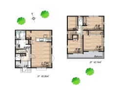 ２号地　参考間取りプラン
建物延床面積／26.95坪
建物価格／1,600万円（税込）