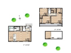 １号地　参考間取りプラン
建物延床面積／24.0坪
建物価格／1,600万円（税込）